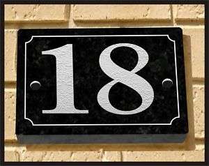 HAND ENGRAVED GRANITE HOUSE SIGN WITH A NUMBER 18. # No  