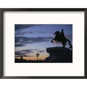 Equestrian Statue Silhouetted Against White Night Sky During Summer 