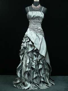 Cherlone Satin Grey Long Ball Gown Prom Party Wedding Evening Dress UK 