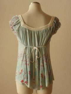 Anthropologie Free People blue floral french terry peasant trapeze 