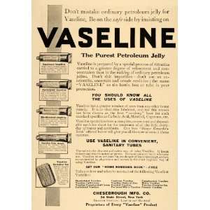  1911 Ad Chesebrough Vaseline Pure Petroleum Jelly Tubes 