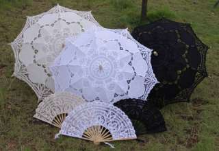 Black Ivory White Parasol Umbrella Fan F Wedding Bridal  