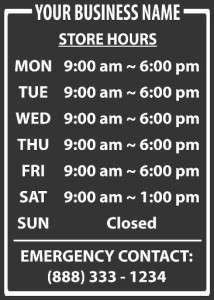 11X17 Custom Business Store Hours Window Decal Sign  