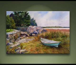 Green Dory Watercolor painting by Audrey Bechler waldoboro maine