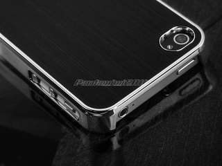 Black Steel Aluminum Chrome Hard Case For iPhone 4 4S + Screen 
