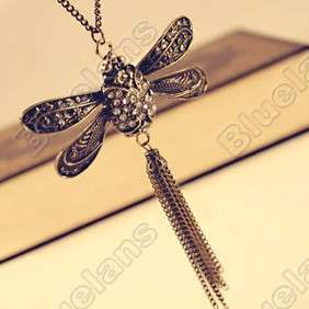   Vintage Smart Dragonfly Tassel Cute Pendant Necklace Chain 5151  