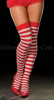 Red and White Striped Pippi Thigh High Stocking. One size fits most 