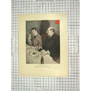  Men Eating Dinner Collins Moses Huskinson Old Print