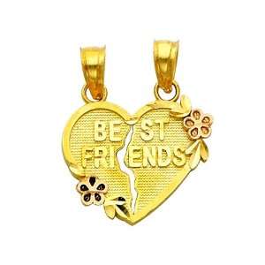   Gold BEST FRIENDS Broken Heart Charm Pendant GoldenMine Jewelry