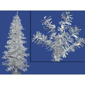 com New   6 Pre Lit Silver Wide Cut Tinsel Artificial Christmas Tree 