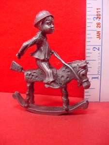 Vintage Pewter CUTE LITTLE BOY OR GIRL ON ROCKING HORSE  