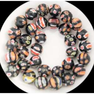  12mm Black Round Millefiori Glass Beads 15 Everything 