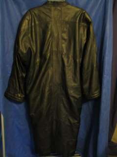 Vtg 80s CLOUT FASHIONS Leather Trench Coat DOUBLE BREASTED sz XL Goth 