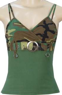 Womens Army Woodland Camouflage Shirt Spaghetti Strap Tank Top  