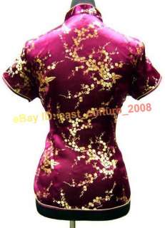 Handmade Plum blossom Shirt Blouse Burgundy WHS 02  