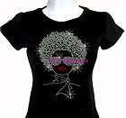 Lady with Afro   SILVER   Rhinestone Iron on T Shirt   Pick Size S 3XL 
