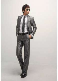 One Button Slim Skinny Fit Shiny Gray Suit 07 (US 42R)  
