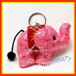 Thai silk Design Elephant Key Chain Handmade Pink  