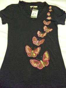 CAITE BLACK SHORT SLEEVE TOP SZ S BUTTERFLY NWT NEW  