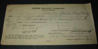 Old 1930 Sierra Railway Co. of California PAY Document  