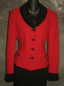 St John collection red black shimmer knit suit jacket blazer size 4 6 