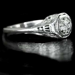   30s OLD MINE CUT DIAMOND H VS SOLITAIRE ART DECO 18K WHITE RING  