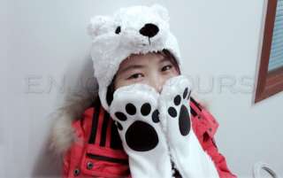 Polar Bear Mascot Fancy Costume Mask Hat Cap + Gloves  