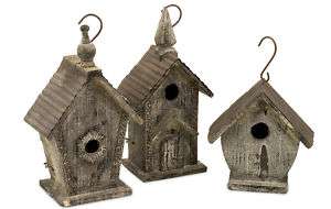   Vintage Style Distressed Hanging Reclaimed Wood Birdhouse White Wash