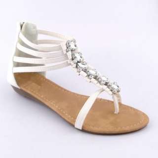   Strap Gladiator Flat Thong Sandals W/ Rhinestones White shoes Sz 5H 10