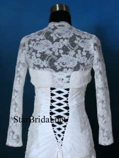 Long Sleeve White Lace Wedding Bridal Bolero Jacket Shrug S, M, L, XL 
