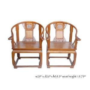  Pair Bold Lotus Carving Horse Shoe Armchairs Kitchen 