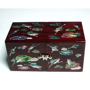  Mother of Pearl Cherry Color Wood Frog in Pond Design 