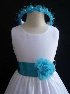 New WHITE TURQUOISE holiday flower girl dress ALL SIZE  