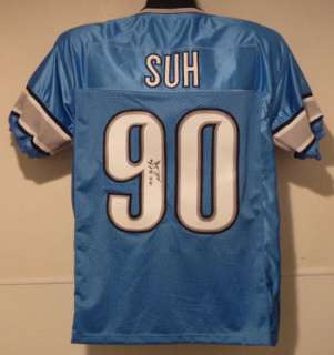 NDAMUKONG SUH AUTOGRAPHED/SIGNED DETROIT LIONS BLUE JERSEY W/2010 DEF 