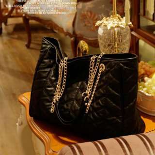 Simitter new fashion PU leather lattice shoulder chain handbag Black 