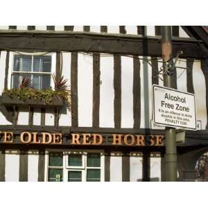  Ye Olde Red Horse Pub with Alcohol Free Zone Sign Outside 