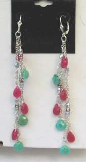 Faceted Pink Jade & Chrysoprase Briolette Gemstone Earrings 925 