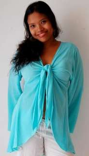 B973 AQUA/BLOUSE SHRUG TIES MADE 2 ORDER M L 1X 2X  