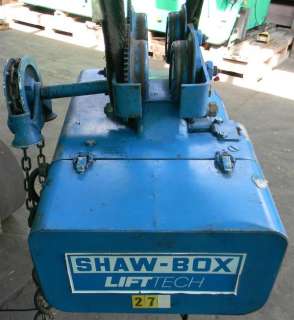 SHAW BOX LIFTTECH 1 TON ELECTRIC ROPE HOIST with TROLLEY, 14 FPM HOIST 