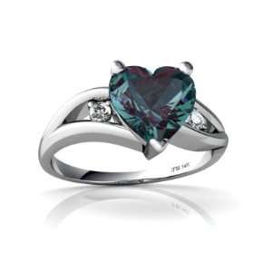    14K White Gold Heart Created Alexandrite Ring Size 8 Jewelry