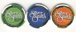 Set of 3 SILVER SMITH CASINO WENDOVER NV NCV 3 CHIPS *  