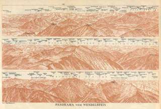 Germany PANORAMA VOM WENDELSTEIN. Old Vintage Map.1927  