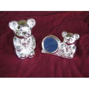    Silver Baby Teddy Bear Bank and Picture Frame 