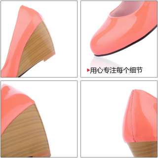 2012 New Round Toe Wedge Womens Shoes Patent Leather High Heels Cute 
