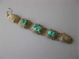 Vintage 1940s   50s Chinese Sterling Silver Filigree Turquoise 