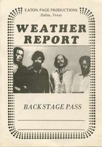 WEATHER REPORT 1978 TOUR BACKSTAGE PASS  