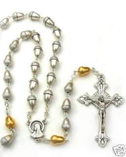 Italian Silver Gold Plated Acorn Beads Catholic Rosary  