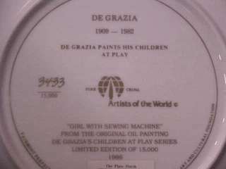 DeGrazia Sewing Machine Children At Play Plate M.I.B.  