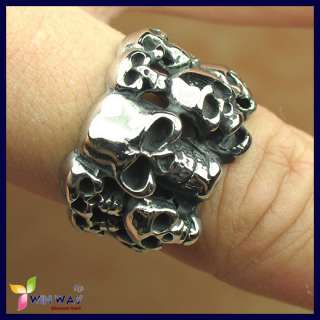 Silver Skull Titanium Stainless Steel Punk Rock Rings  