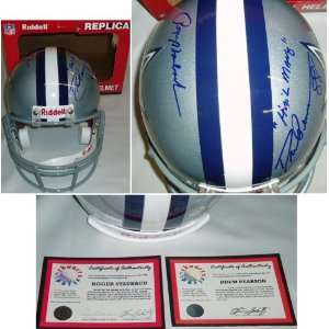  Staubach Pearson Signed Cowboys Helmet Inscribed Sports 